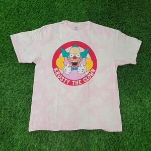 Simpson Krusty-the-Clown Shirt L/XL 22x29 Pink Cartoon Bleached